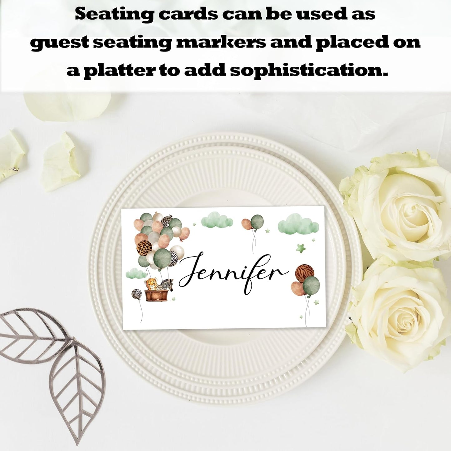 Jungle Animals Place Card For Boys Girls, Wildlife Balloons Name Cards For Table Setting, Animals Party Favors Supplies, Safari Animals Tent Cards Decoration For Baby Shower Birthday, 25 Pack -15