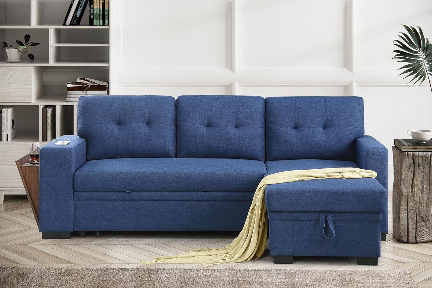 Devion Furniture Garisa 4-in-1 Convertible L Shaped Couch with Pull Out Bed and Storage, Sectional Sleeper Sofa with Reversible Chaise for Living Room, Apartment, Bedroom, Office