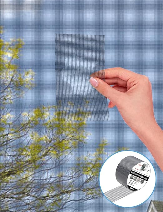 WOHOHOHO Window Screen Repair Tape, 4 in X 20 FT (240IN) Grey Screen Patch Repair Kit, 3-Layer Strong Adhesive Invisible Screen Tape Mesh Repair for Windows, Doors Garage Mosquito Net Magnetic Screen