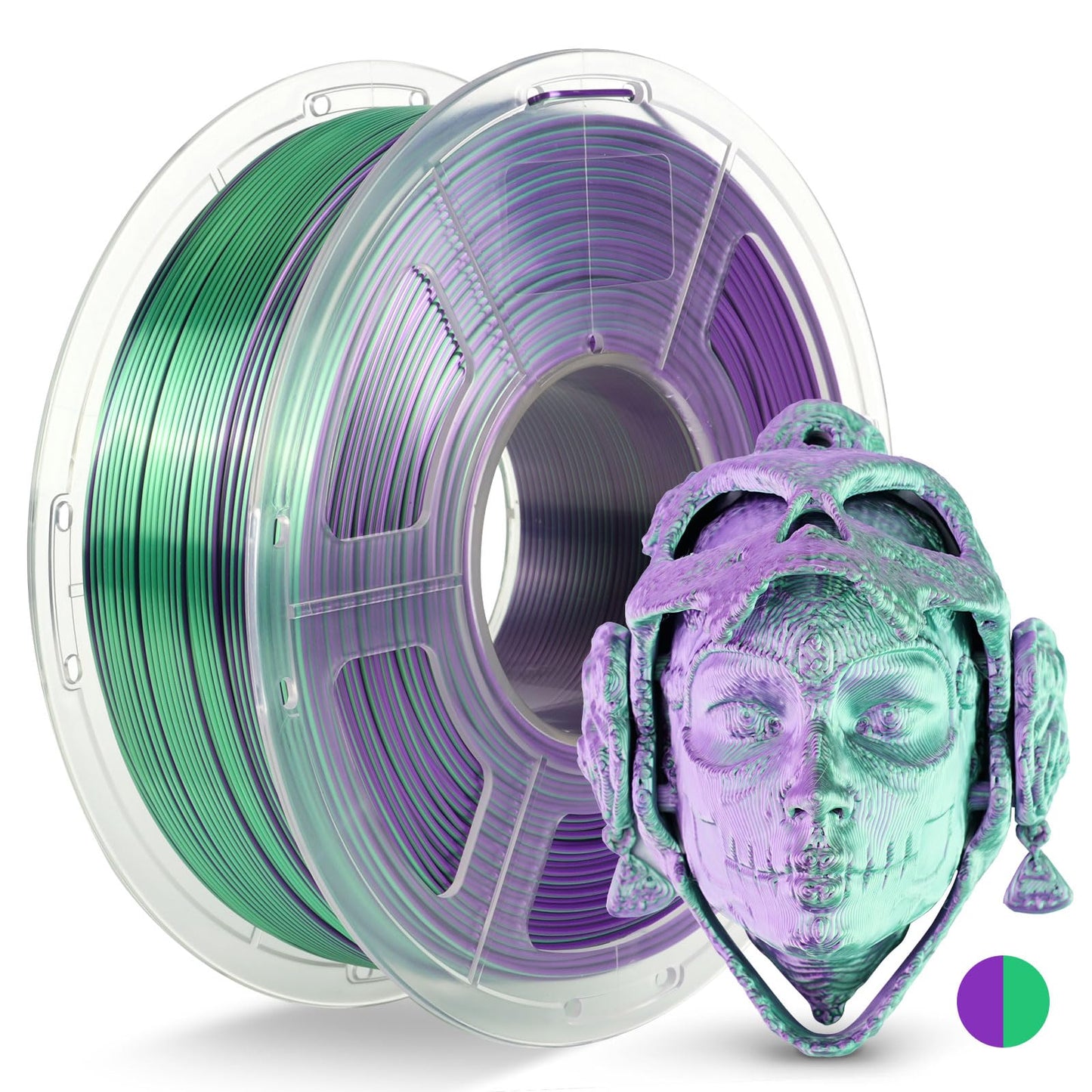 JAYO Silk Dual Color PLA Filament 1.75mm Purple-Green 1.1kg, Shiny Gradient Dual-Tone PLA, High Gloss Finish, Easy to Print, Lay