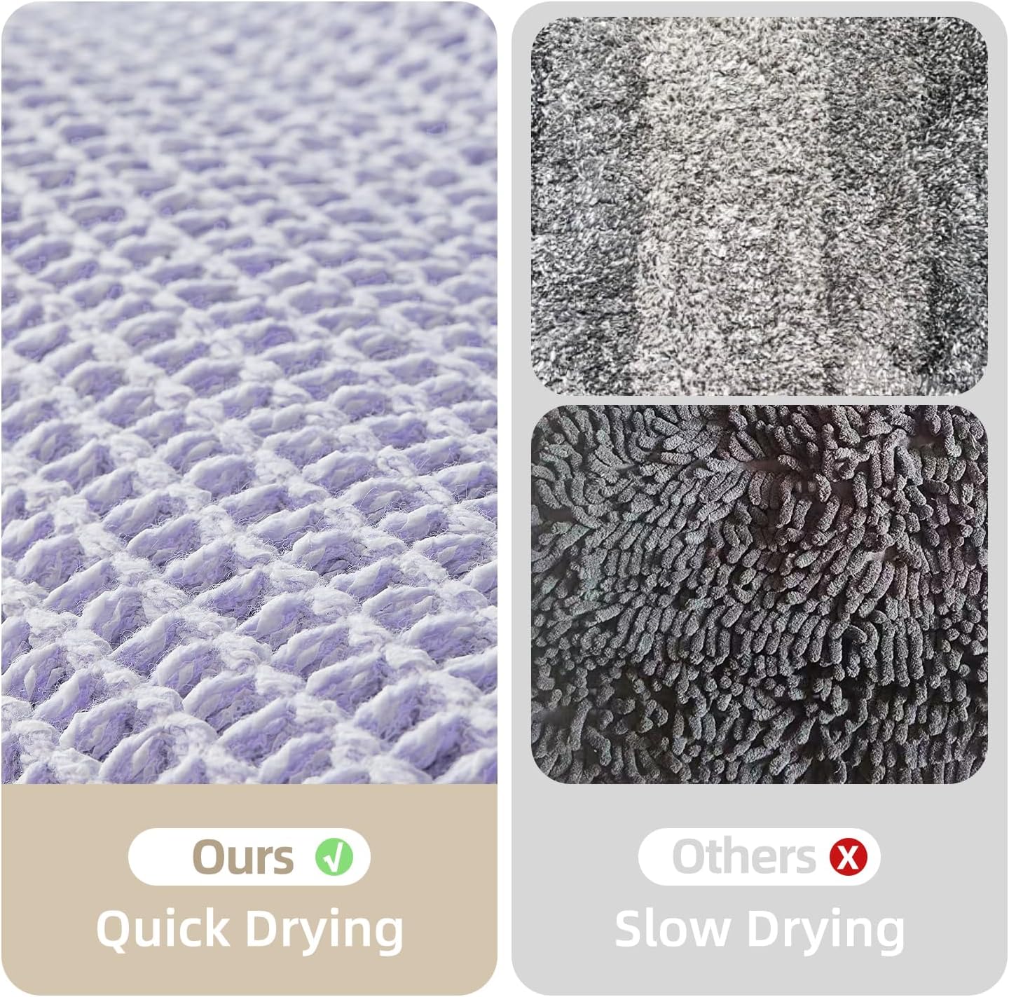 Waffle Bath Mat, Boho Bathroom Rugs Non Slip Washable Super Absorbent Quick Dry Cute Bath Mat Farmhouse Bathroom Decor, 30''x20'' Lavender Cream