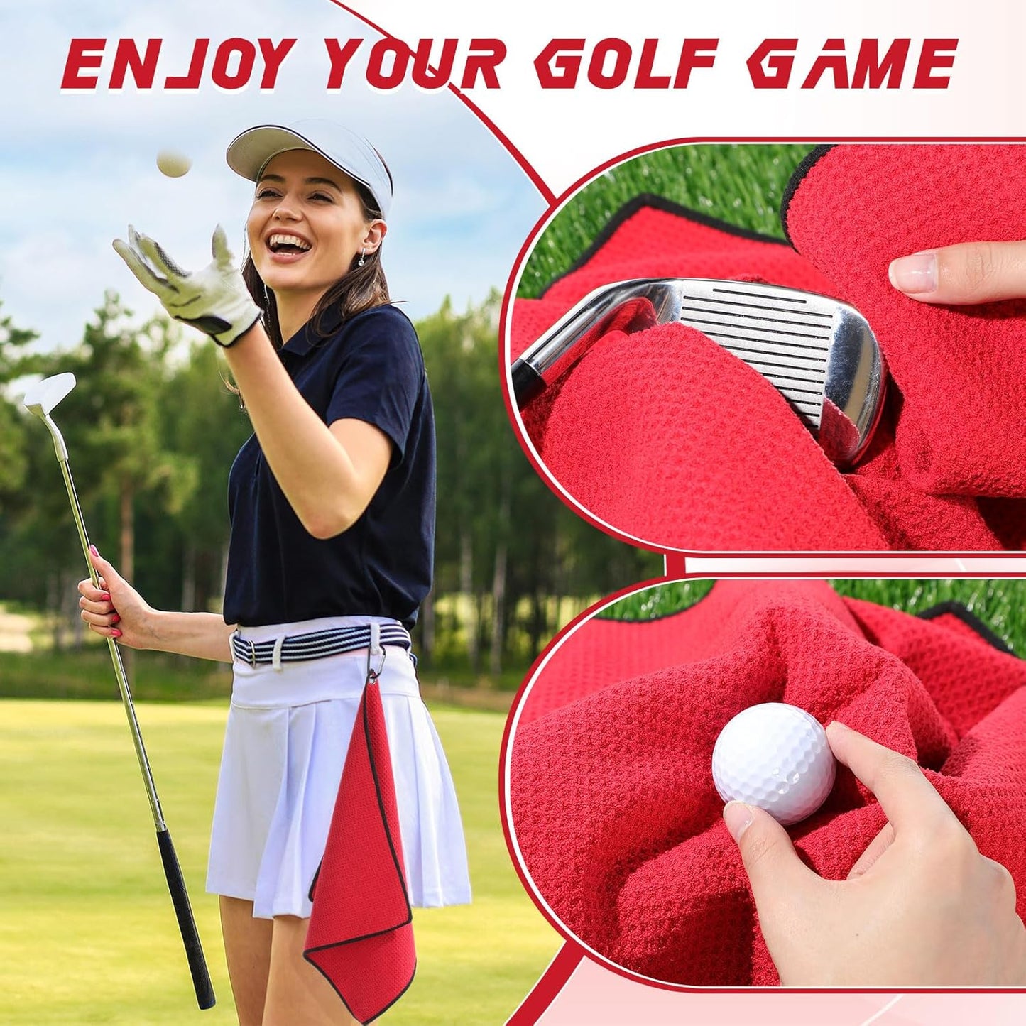 Batiyeer 12 Pcs Golf Towel Bulk for Golf Bags 16'' x 16'' Microfiber Fabric Towel with Clip Waffle Pattern, Fitness, Camping, Hiking, Yoga