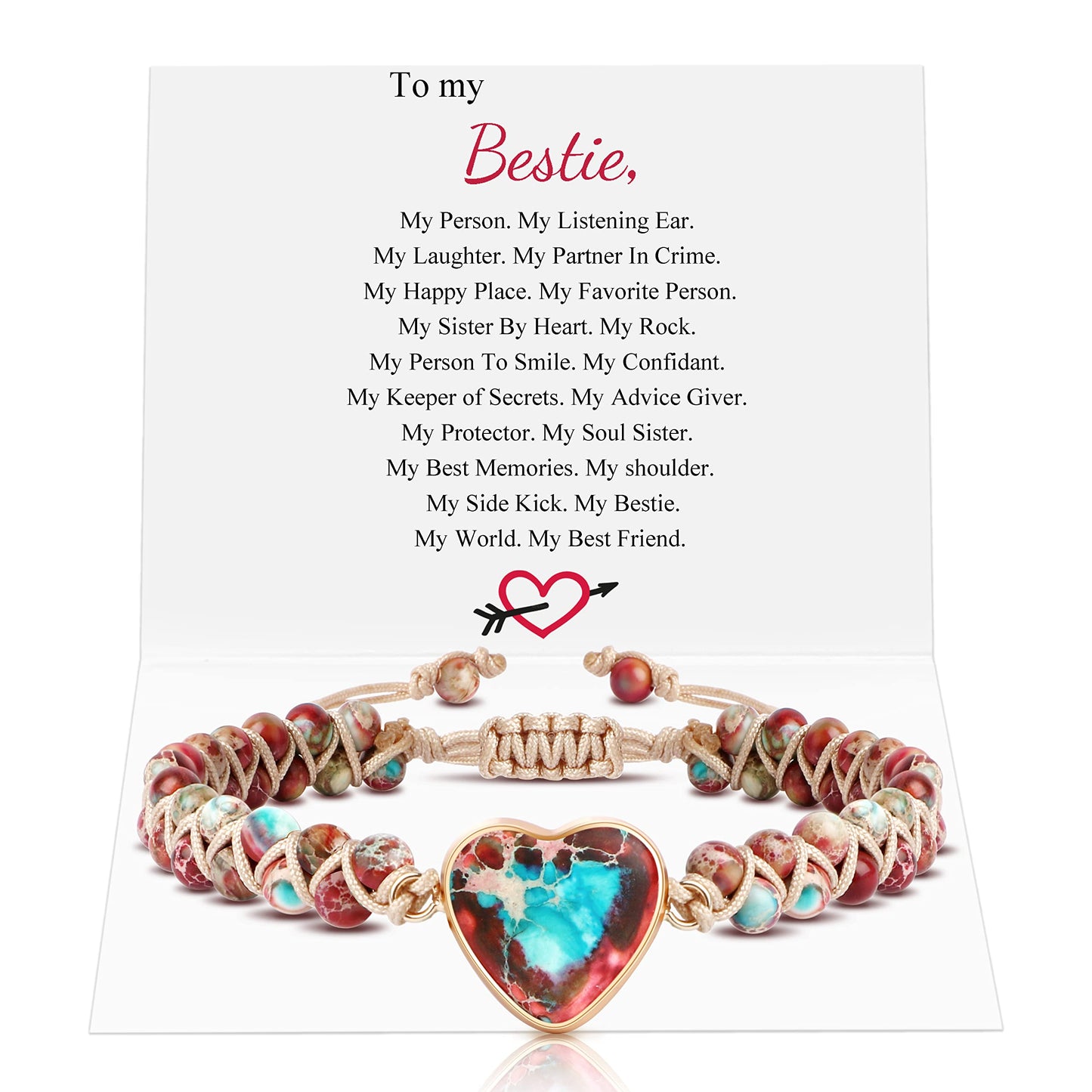 MOOGEEN Jasper Heart Beaded Bracelet for Women, Adjustable Chakra Bracelets for Best Friends, Friendship Gifts for Bestie, Valentines Day Christmas Gifts for Women, Unique Stone Wrap Bracelet