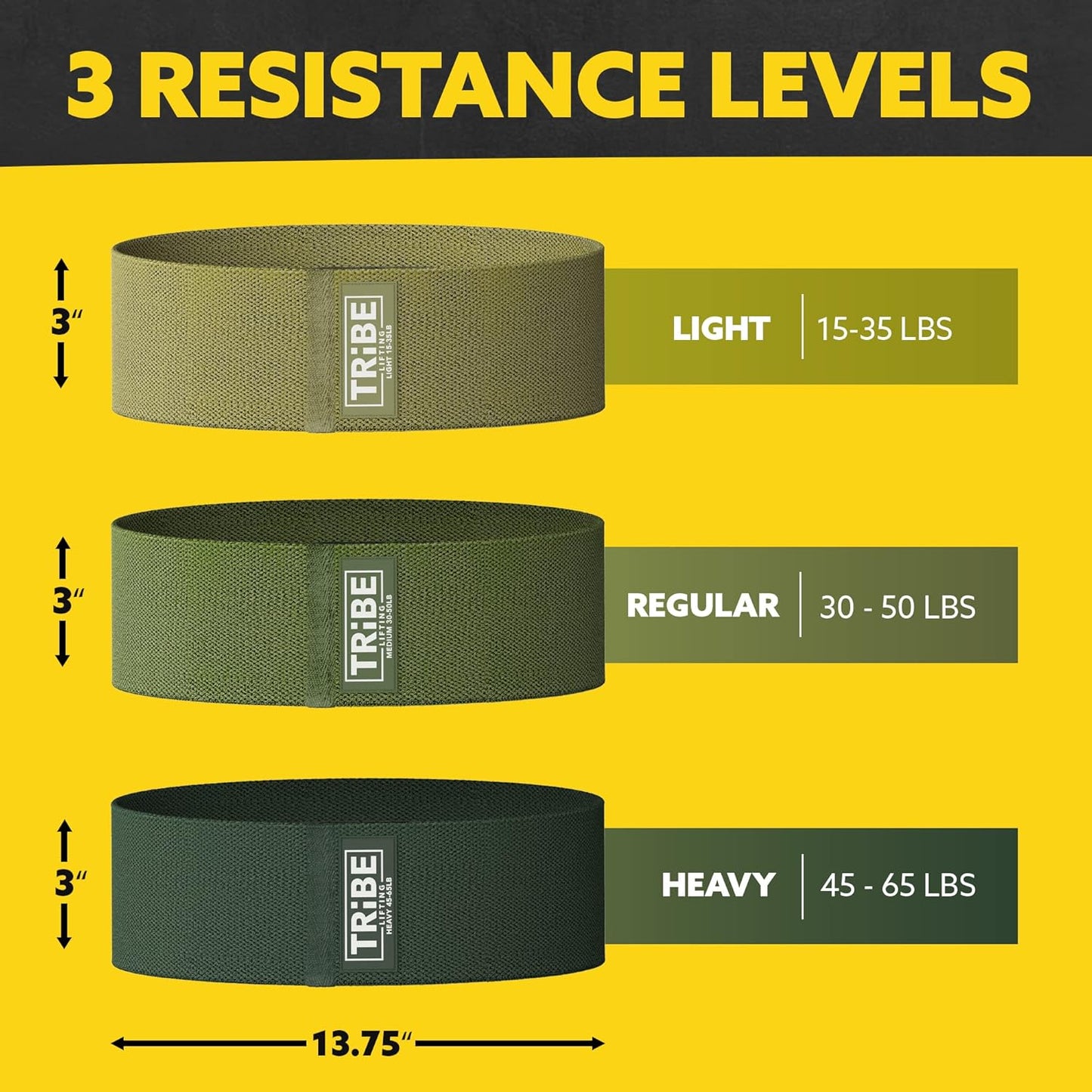 Tribe Lifting Fabric Resistance Bands for Legs - Workout Bands Resistance Bands for Men and Women - Booty Bands for Working Out - Exercise Bands Resistance Bands Set - Elastic Bands for Exercise