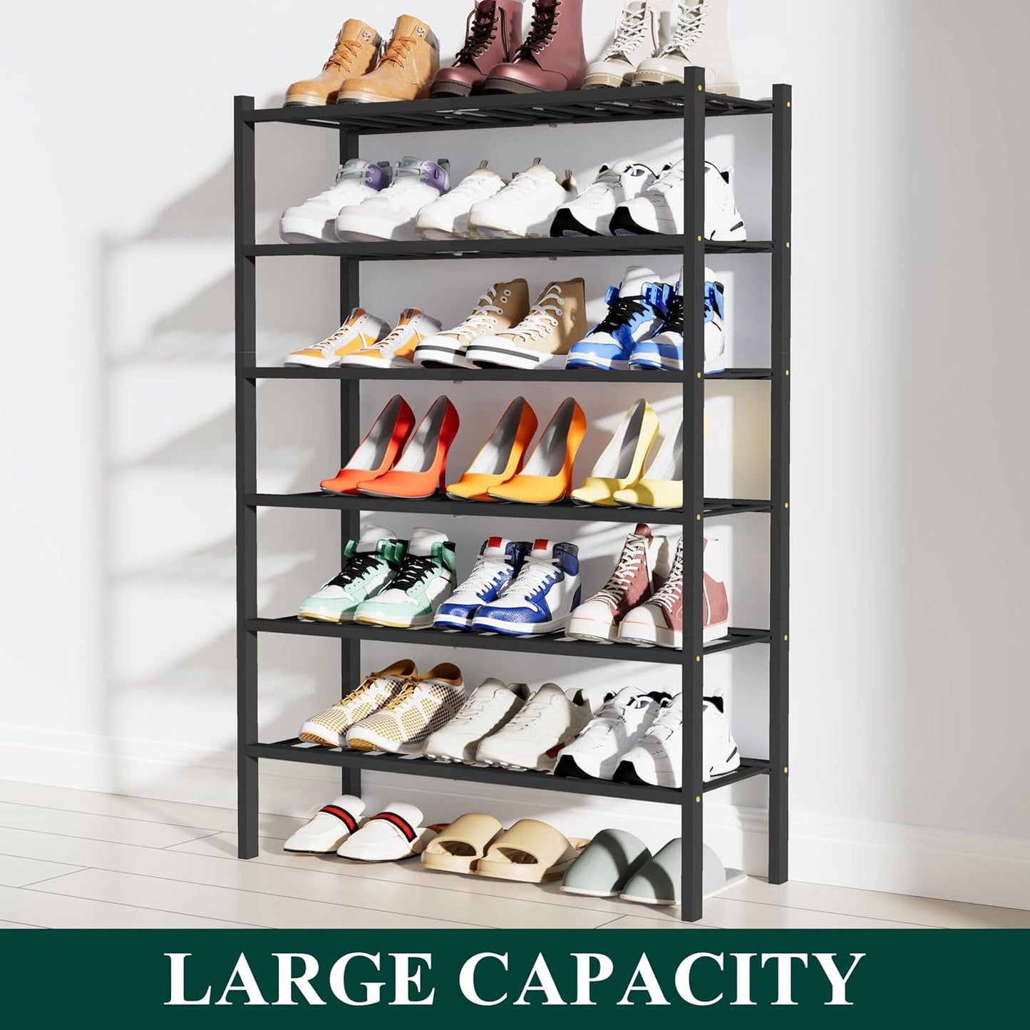 Smiry Shoe Rack, 6 Tier Bamboo Shoe Organizer, Stackable Free Standing Wooden Shoe Storage Shelf for Closet, Entryway, Front Door Entrance, Brown