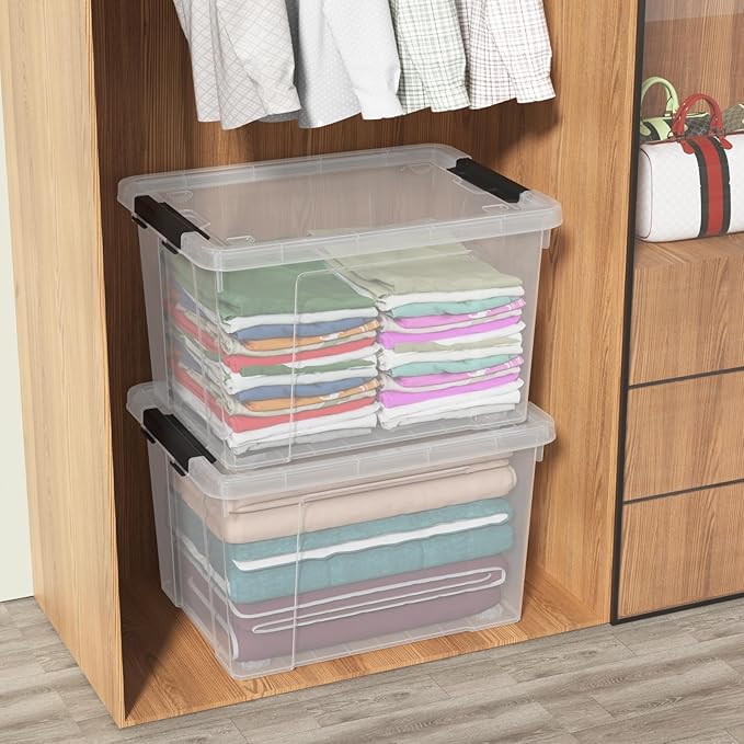 50 Quart Plastic Storage Bins with Lids and Wheels, Large Clear Plastic Storage Totes, 4 Pack