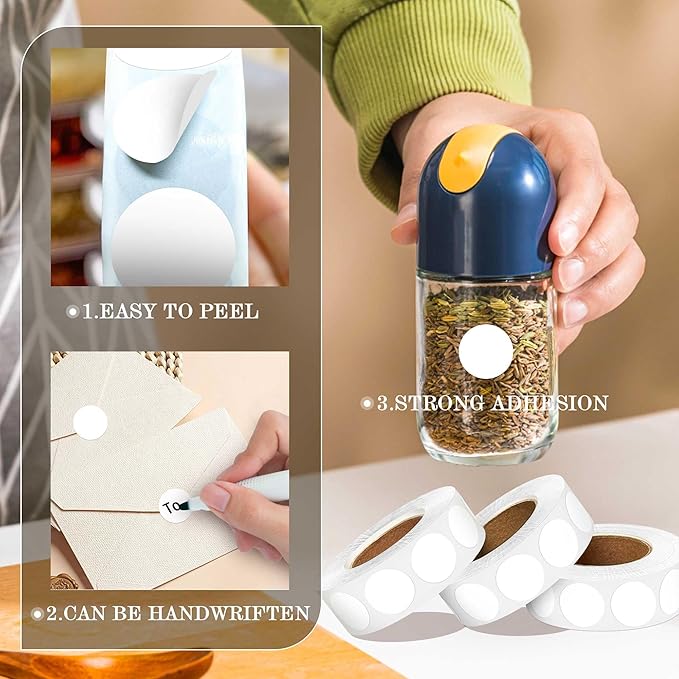 0.75 Inch 4 Rolls of 4000 Colorful Dots Sealing Stickers,3/4"Round Permanent Adhesive Color Coding Labels,White Dots Stickers for Home Decorative, Storage Bins, Moving Containers & Organization