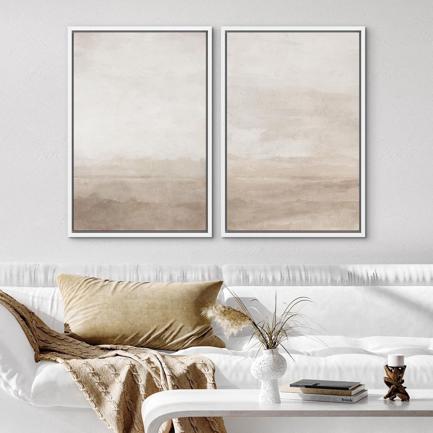 SIGNWIN Framed Canvas Print Wall Art Abstract Wave Pattern Modern Art Minimalist Neutral Decor for Living Room, Bedroom, Office - 16"x24"x2 White