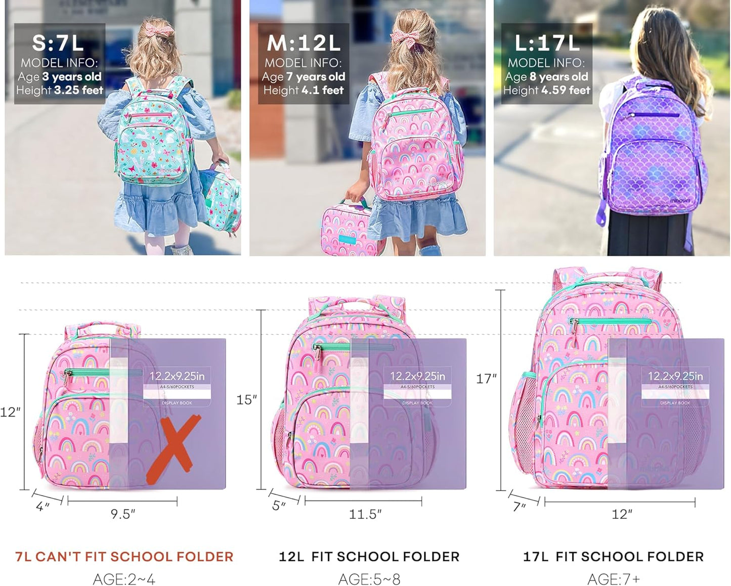 mibasies Toddler Backpack for Girls 2-4: Cute Kids Backpacks for Girls - Preschool Kindergarten Backpack - Mermaid Tail Purple