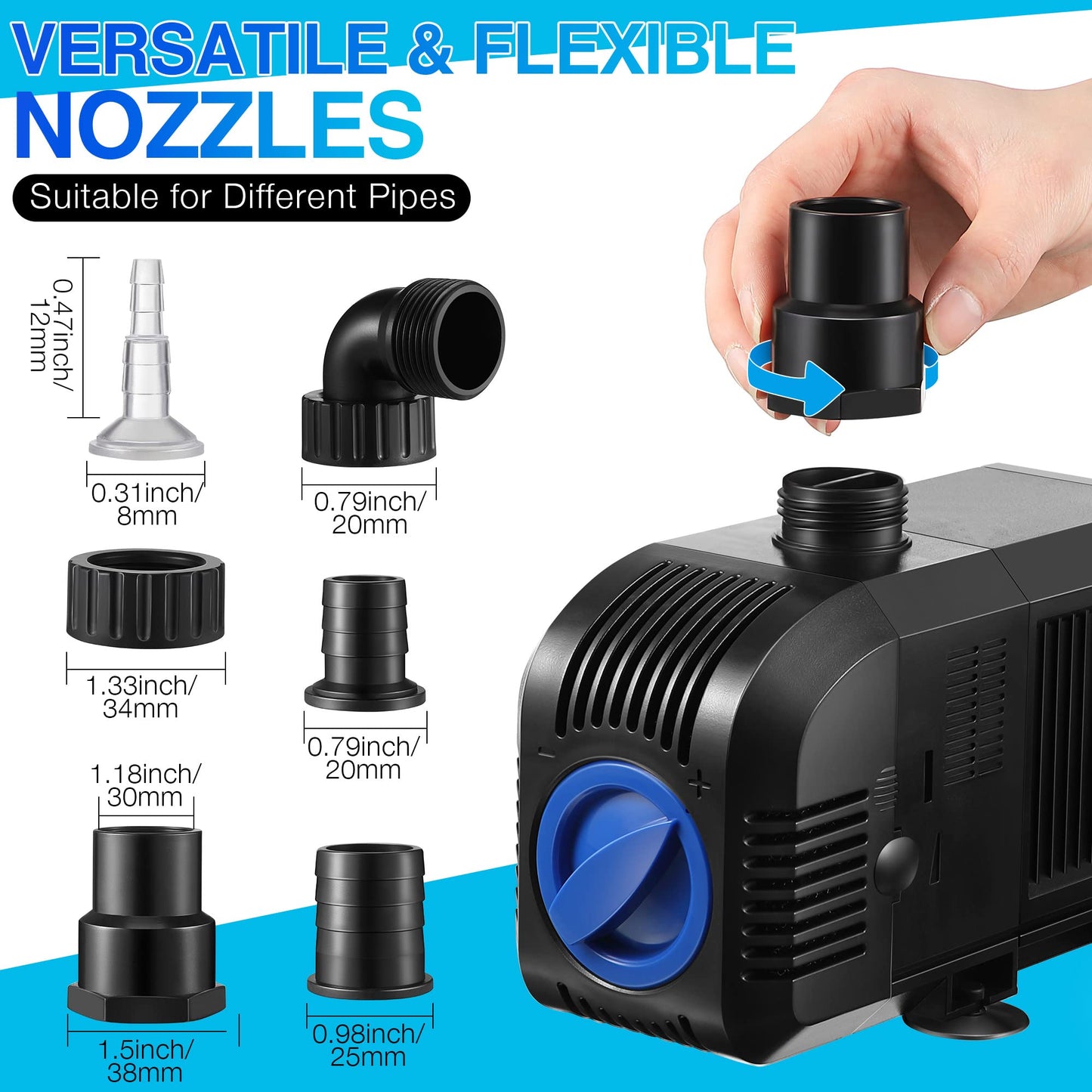 1600GPH Submersible Water Pump, 100W Electric Waterfall Water Fountain Pump, Pond Pump Kit for Garden Pool Fish Aquarium Tank