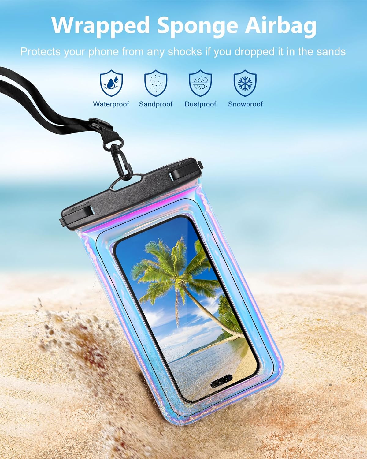 Waterproof Phone Pouch Floating, IPX68 Waterproof Phone Case with Lanyard for iPhone 16 15 14 13 12 Pro Max Samsung S25 S24 S23 S22, Up to 7 Inch, Beach Vacation Essentials, Dazzling Purple