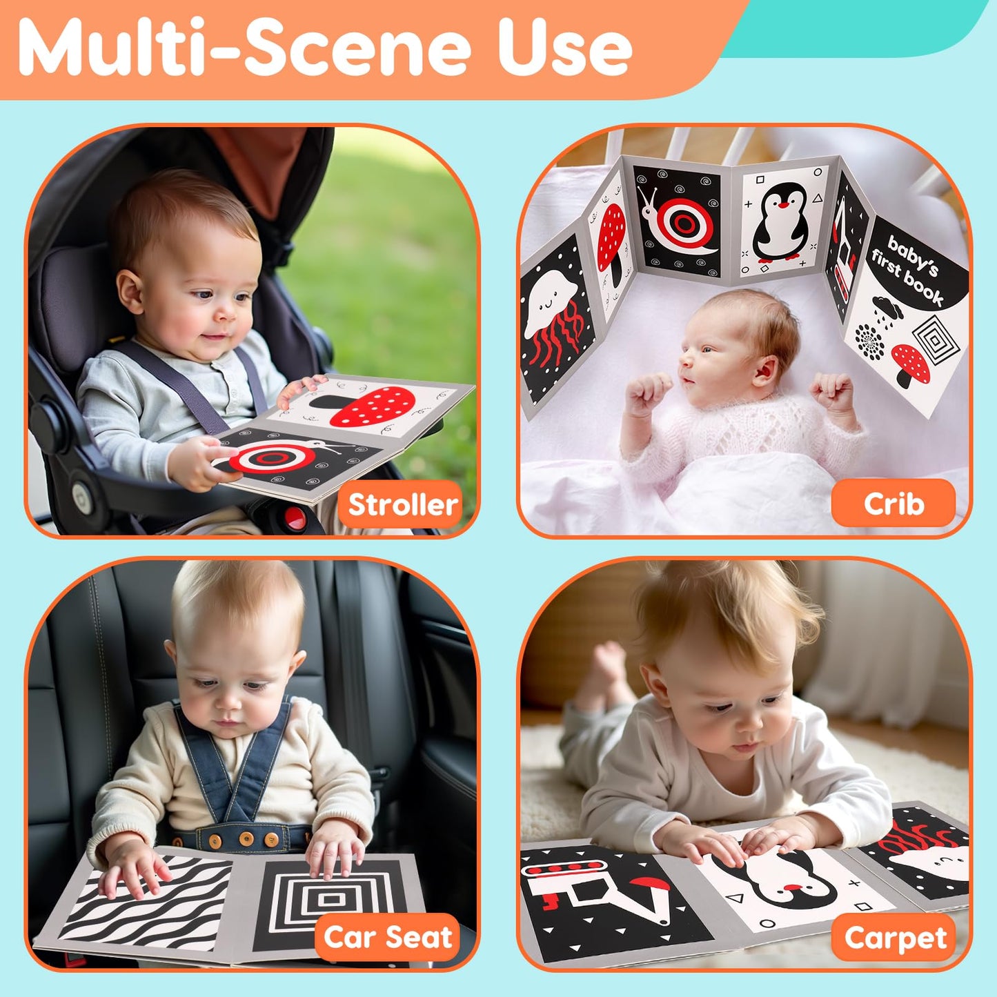 Black and White High Contrast Baby Books Flash Cards Tummy Time Mirror Toys Newborn Toys 0 6 Months Brain Development Infant Stimulating Sensory Toy 0-3 3-6 2 4 5 Months Old Baby Shower Easter Gifts