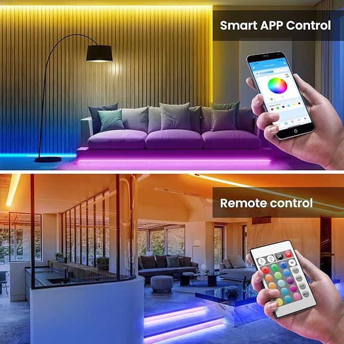 TJOY 150ft LED Strip Lights, Music Sync Tape Lighting, Bluetooth Long RGB Color Changing LED Lights for Bedroom with Remote,Smart Phone APP Control, Ceiling Living Room Decor (APP+Remote+Mic/2 Roll)