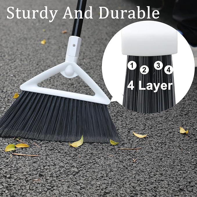 3 Pack Outdoor Indoor Broom, Brooms for Sweeeping Indoor, Heavy-Duty Kitchen Broom with Long Pole, Angle Broom White for Garages Restaurant Courtyard Office Slidewalk Lobby Sweep Dust