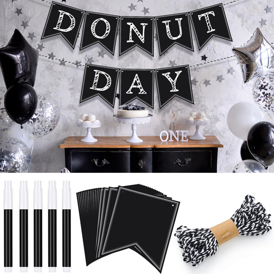 TaoBary 41 Pieces DIY Black Custom Banner Kit Includes 36 Pcs Black Blank Banners 4 Pcs White Chalk and Rope Custom Signs Phrase Banner for Birthday Wedding Baby Shower Themed Party Decorations