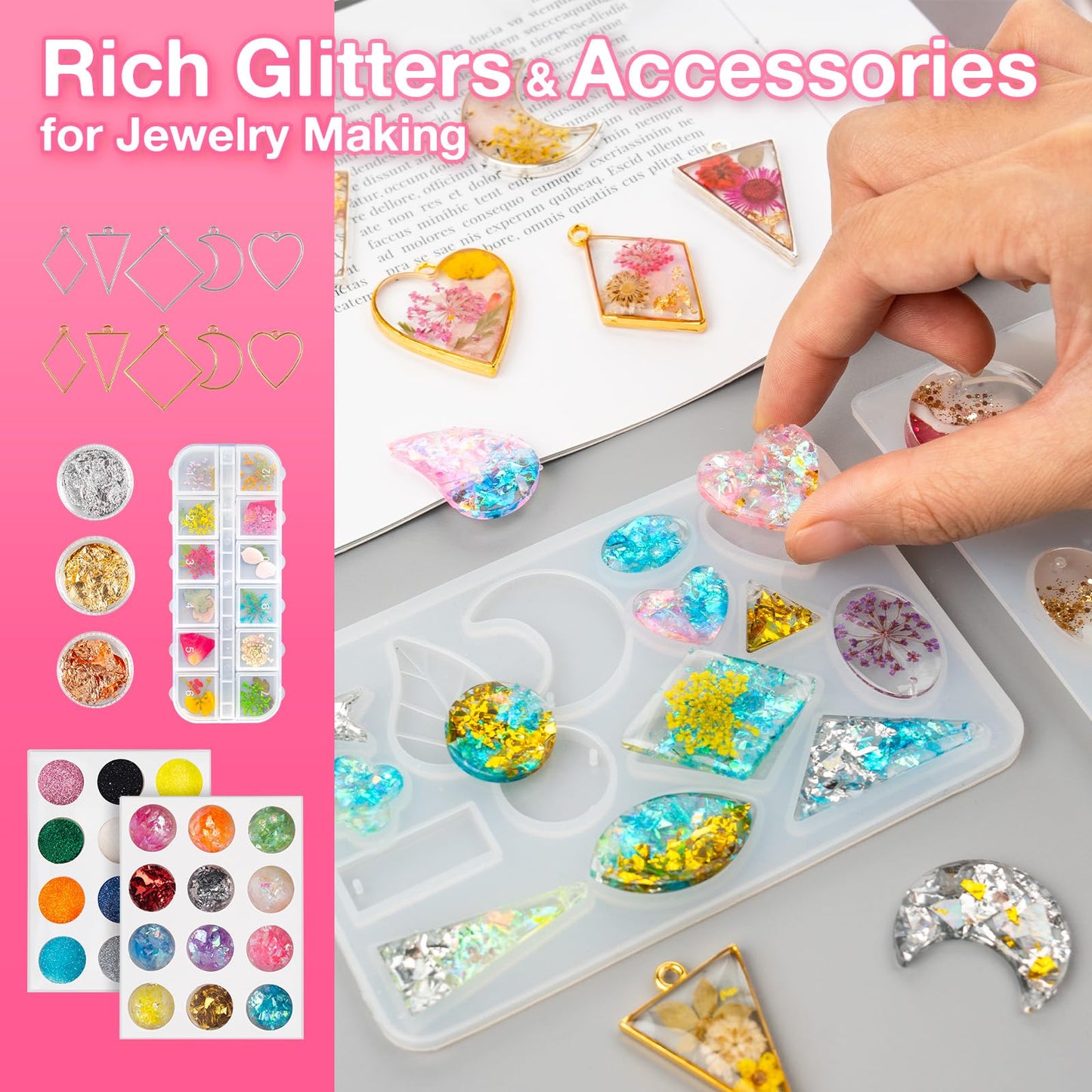 YIEHO 300g UV Resin Kit with Light and Molds, Upgraded Crystal Clear Hard UV Curing Premixed Resin Starter Jewelry Making Kit for DIY Keychain, Earring and Necklace