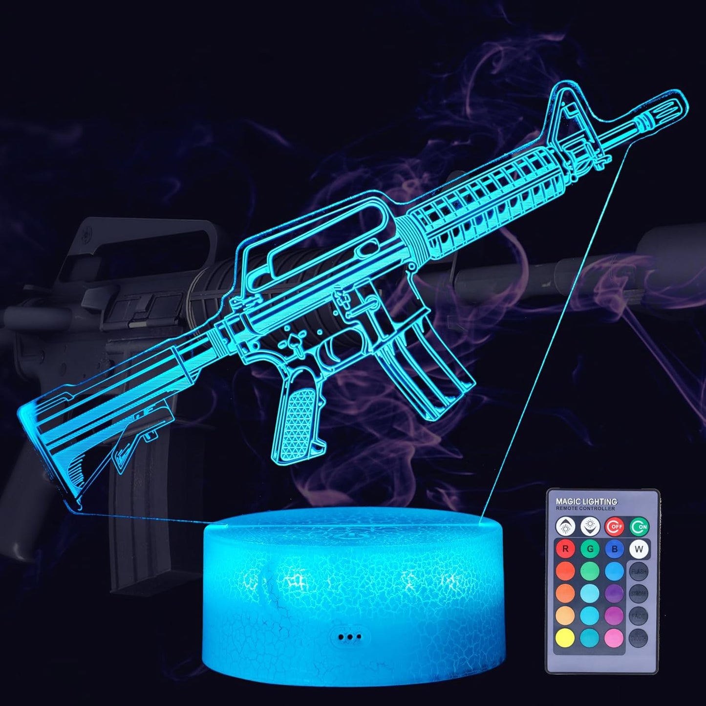 M4A1 Night Light, M4A1 Model Gifts, 3D Illusion Lamp with 16 Colors Changing, Remote Control and Dimmable, Game Living Room Decoration, Holiday Xmas Gifts
