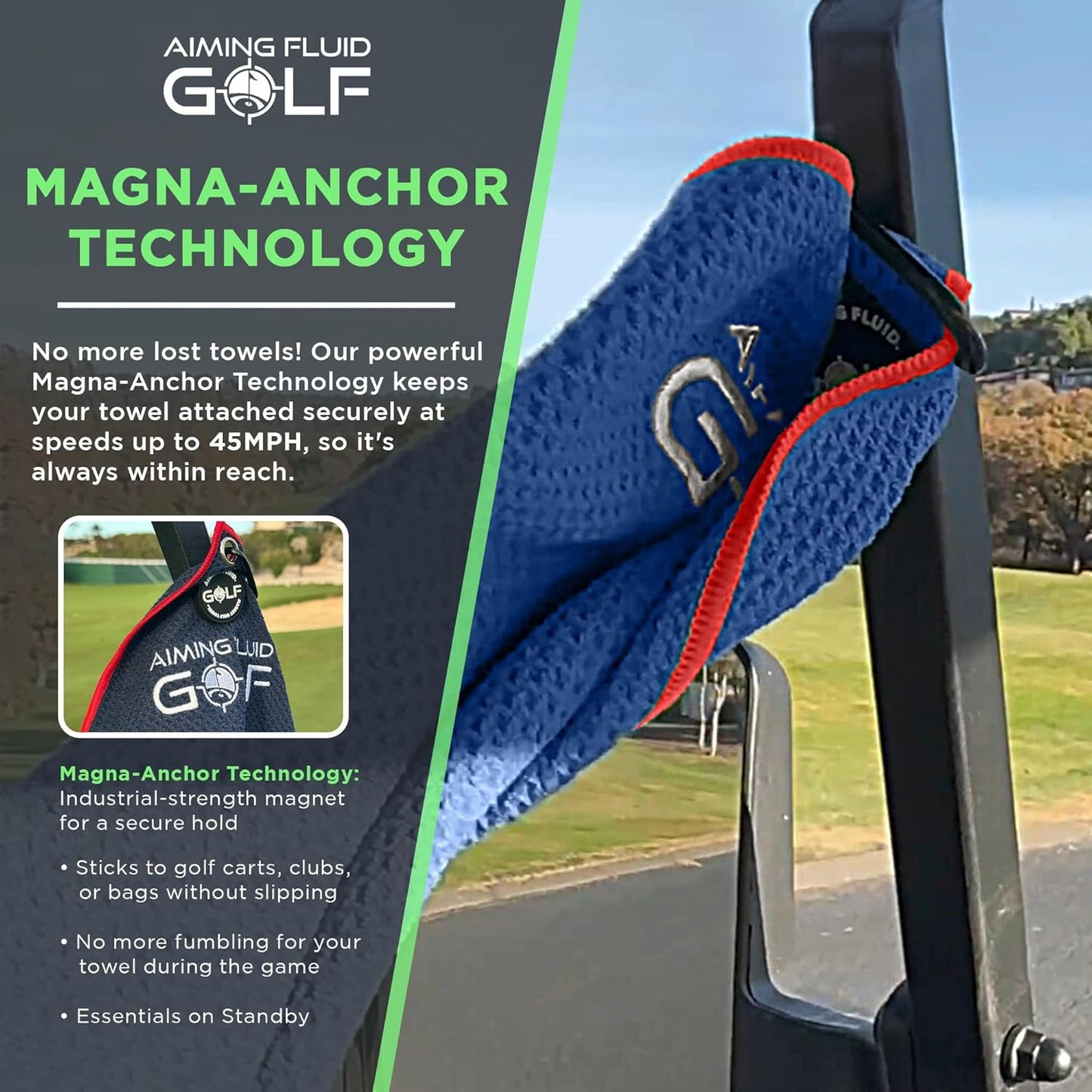 Magnetic Towel with Premium Strong Magnet for Golfing Carts, Clubs & Bags - Ultra-Absorbent Waffle Weave Design Limited Edition Birdie Blue