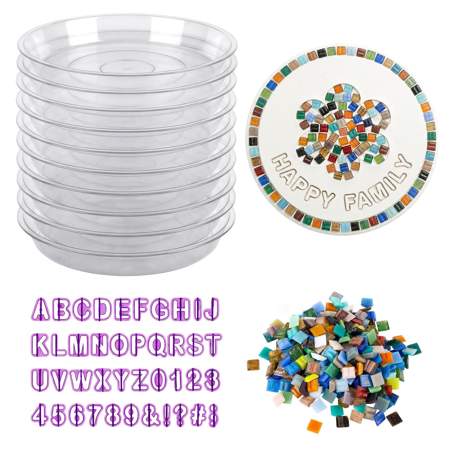U0U 10PCS Stepping Stone Kit Includes Round Cement Molds, Mosaic Tiles and Carving Tools,DIY Garden Stepping Stone kit for Kids,Family,Outdoor Walkways Pavement Decoration (Transparent, 10inch)