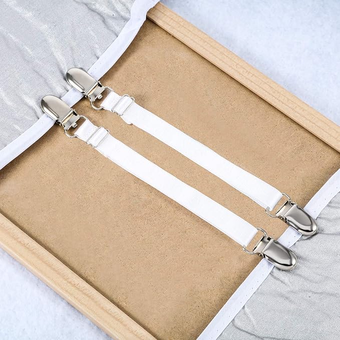 Boao 12 Pcs Bed Sheet Clips Straps Sheet Corner Straps Holder Adjustable Mattress Clips, Elastic Bed Grippers Suspender Fasteners Holder for Home(White,8-12 Inch Length)