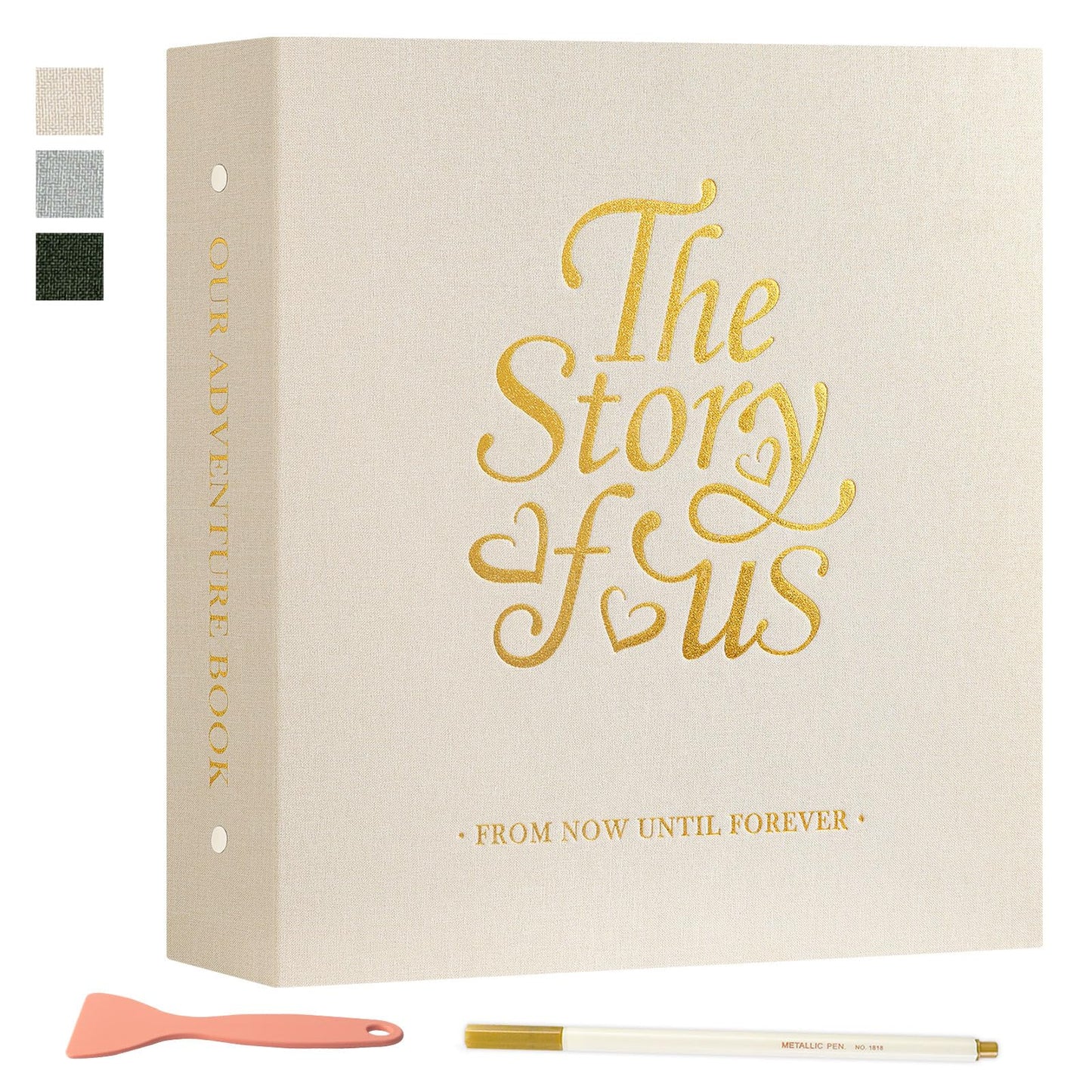 Lanpn Couples Scrapbook Photo Album - The Story of Us, Linen Wedding Anniversary Self Adheisve Picture Book holds 4x6 5x7 A5 Photo for Love Newlywed Valentine's Day (Large 40 Sheets/80 Pages, Beige)