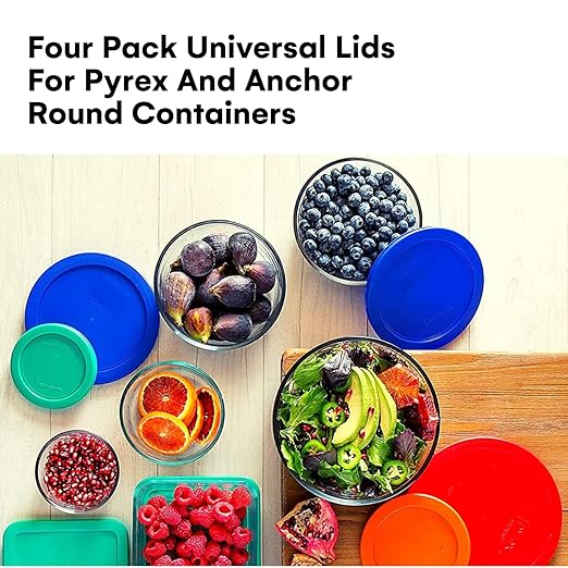 Lids for Pyrex and Anchor Round Glass Containers - 2-Cups, Green-4PK