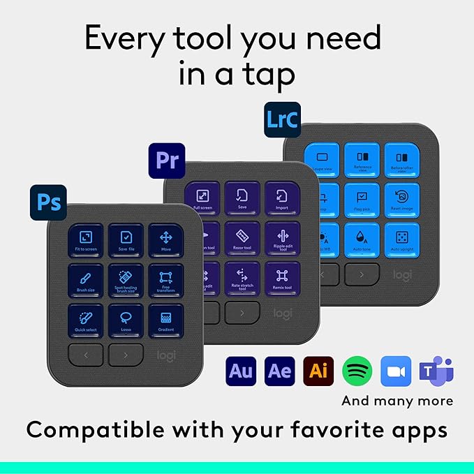 Logitech MX Creative Console, 9 Customizable LCD Keys, Stream Deck Accessories,Connectivity Technology USB-C, Control Dial for Graphic Design, Zoom, Spotify - Graphite, 3-Month Adobe Cloud Membership