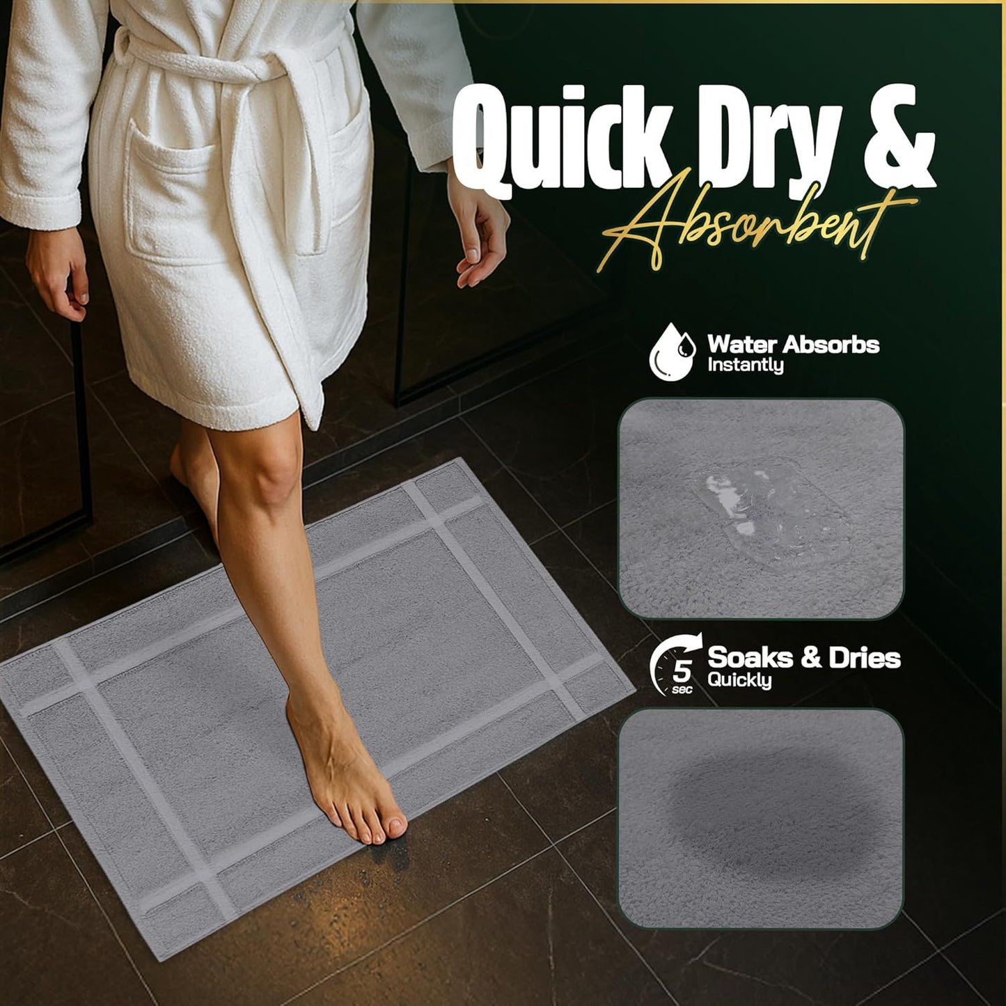 Pearl Linens Pack of 12 Washable Cotton Bath Mat 18x25 - Soft & Absorbent Quick Dry Bathroom Mat Set, Not Bathroom Rugs After Shower Mat, Terry Bath Tub Mat, 687 GSM Light Grey