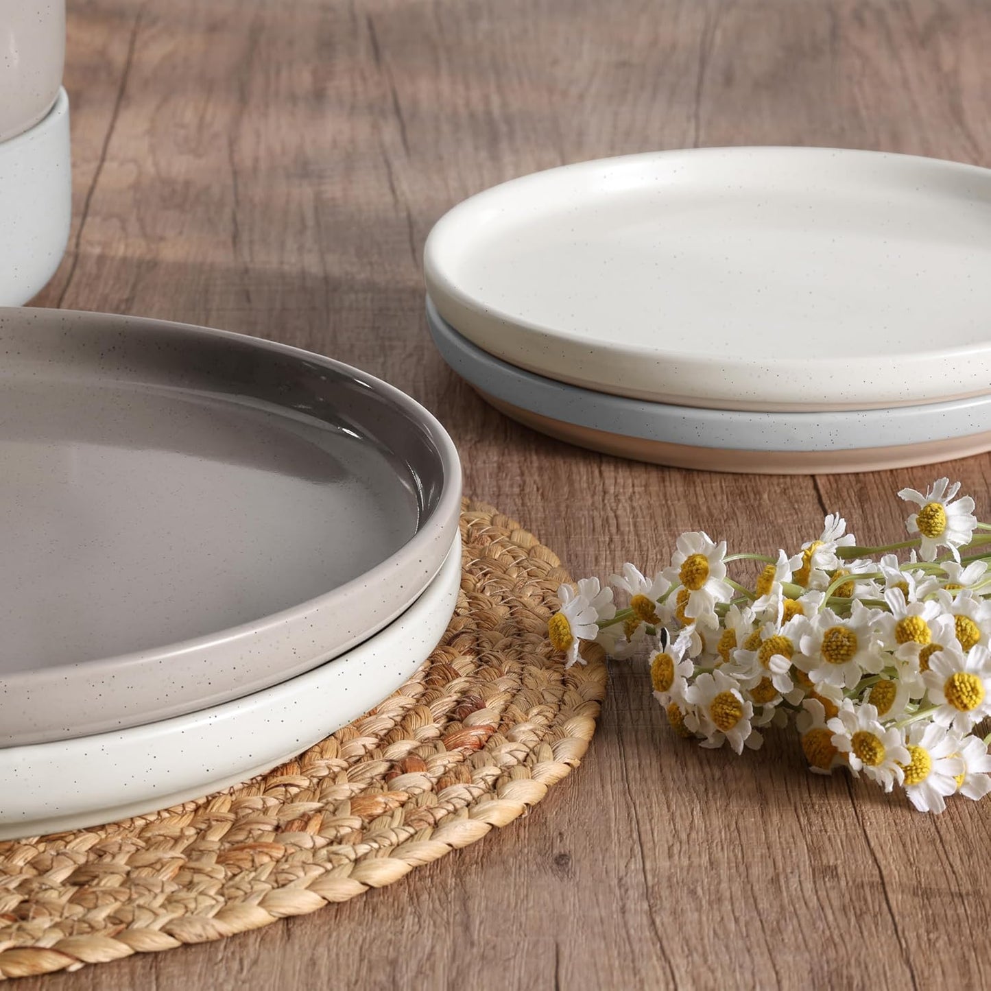 HaWare Stoneware Dinnerware Sets, 12-Piece Plates and Bowls Set for 4, Dishes Set for Home Restaurant, Speckled Multicolor