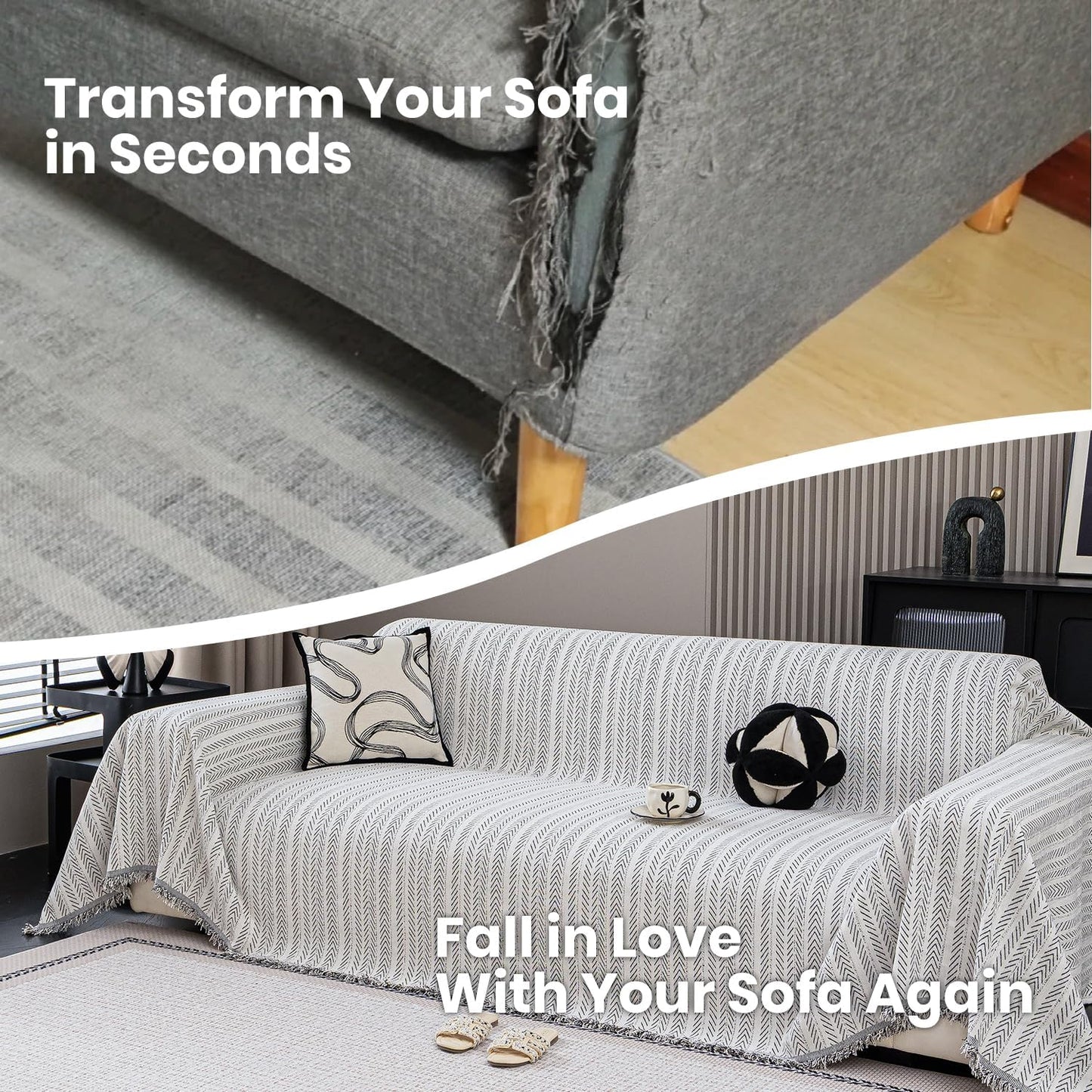 Nobildonna Sofa Cover Washable Soft Thicken Chenille Couch Cover with Tassel,Waterproof Sofa Slipcover for 3-4 Cushion Couch,Sectional Sofa,L-Shaped Furniture Protector Pet-Friendly,Beige 71"x150"