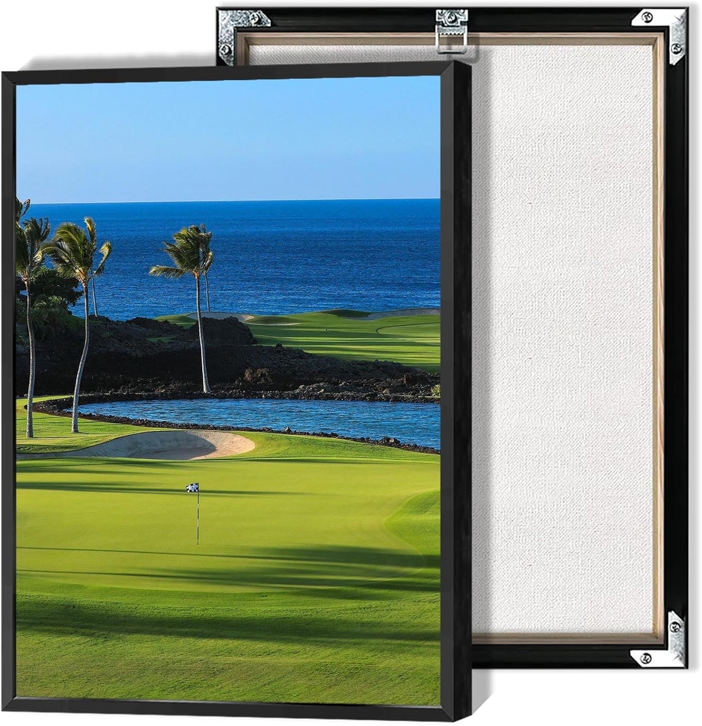 Trendy Golf Course Poster Golf Seascape Landscape Canvas Wall Art Sports Lover Aesthetic Pictures Prints Painting For Living Room Bedroom Office Wall Decor 24x36in Wframed