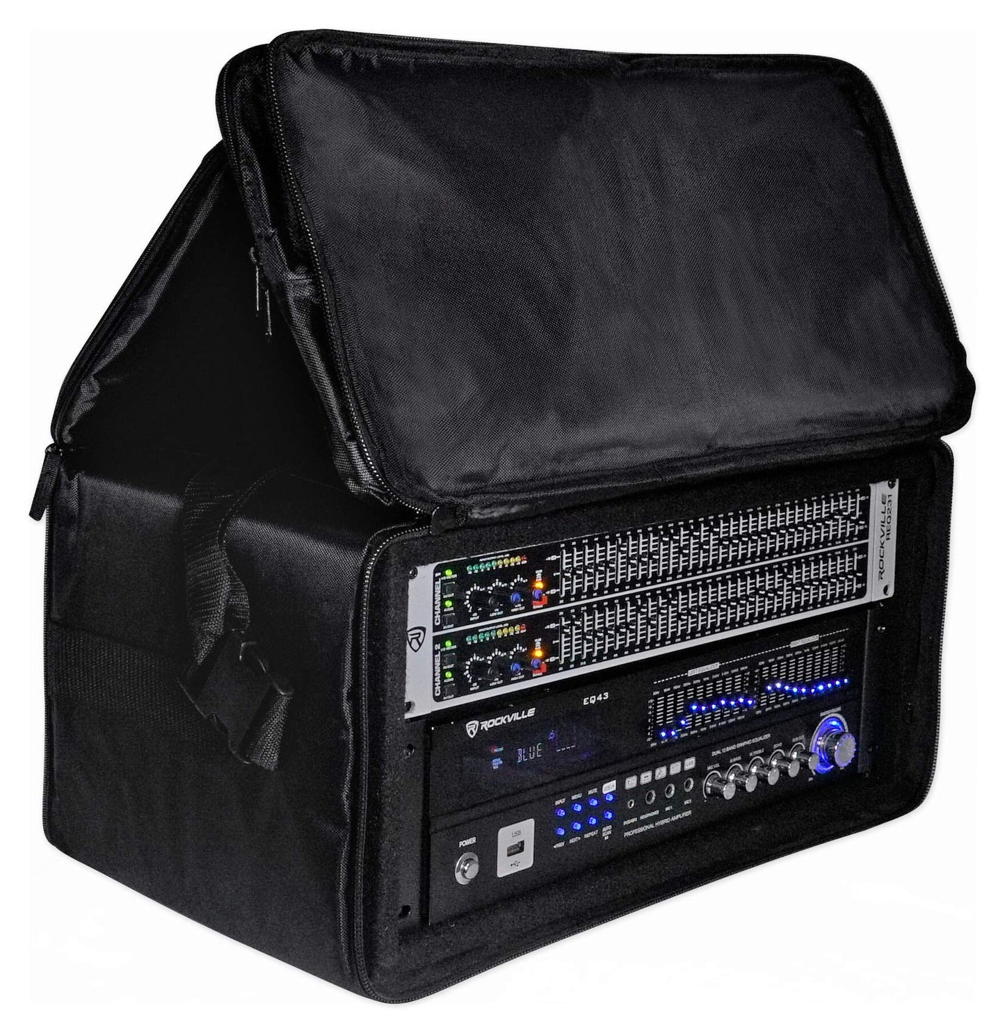 Rockville Rrb50 5U Rack Bag Double-Sided 12 Depth, 800D Ballistic Nylon, Removable Rack Case, Shoulder Strap, Front Pocket, For