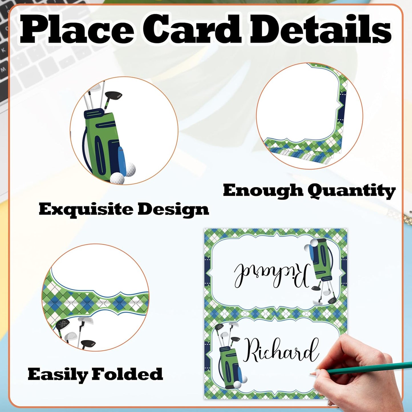 Golf Place Card For Boys, Golfing Par Tee Name Cards For Table Setting, Golf Sports Party Favors Supplies, Golf Set Tent Cards Decorations For Baby Shower Birthday Events, Easy Folding, 25 Pack -05