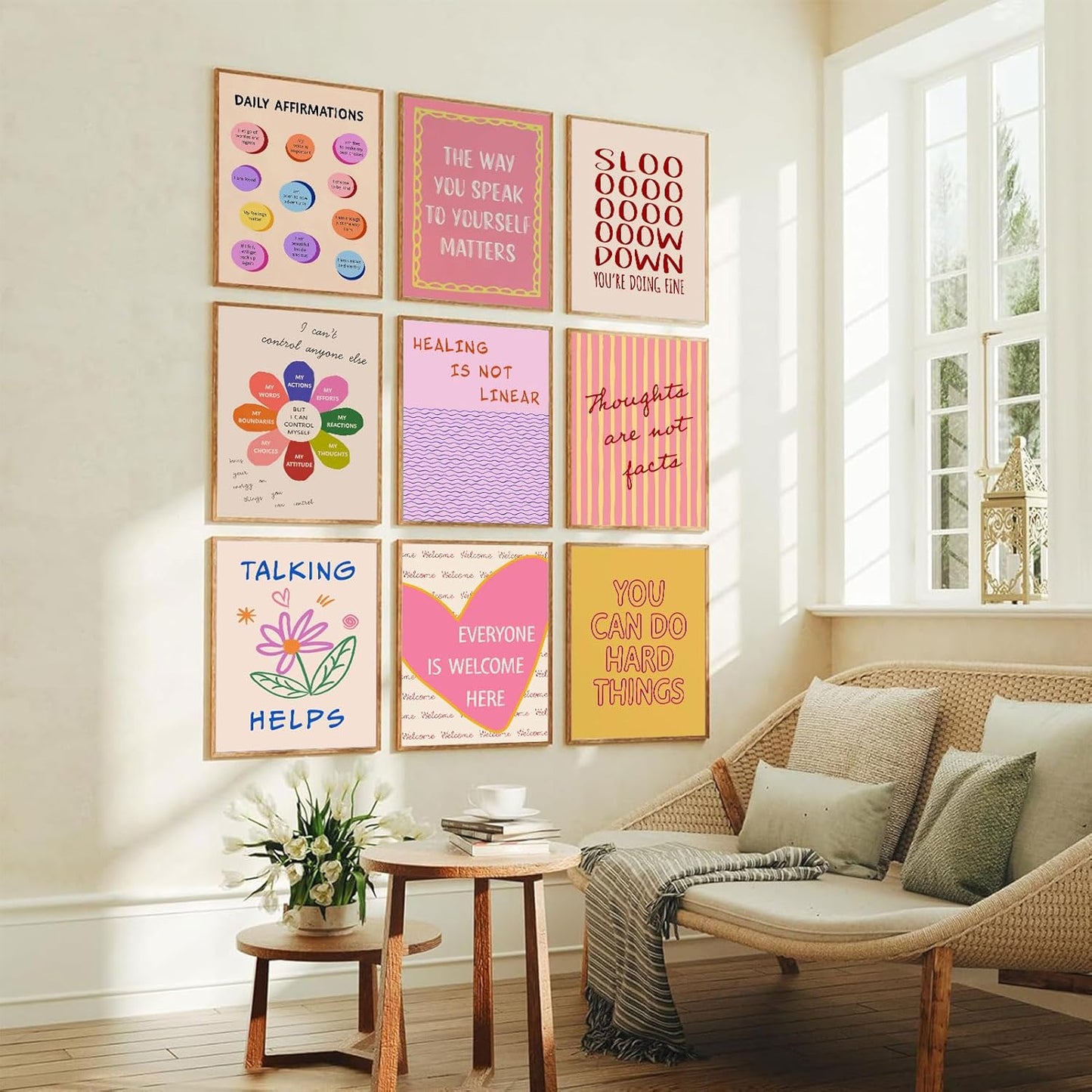 LOARTVE 9Pcs Mental Health Wall Art Prints Motivational Psychology Wall Decor Pictures Inspirational Quotes Colorful Therapy Office Posters for Office Bedroom Home Decoration 8x10in unframed