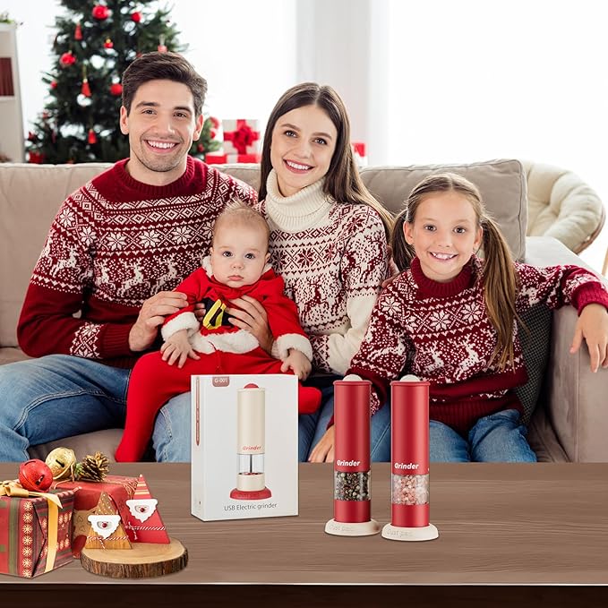 Christmas Gift/Deal Electric Salt and Pepper Grinder Set, USB Rechargeable Adjustable Coarseness Automatic Salt Pepper Mill Shakers/Grinder Kitchen Spice Mill, Home Chefs Idea for House Warming