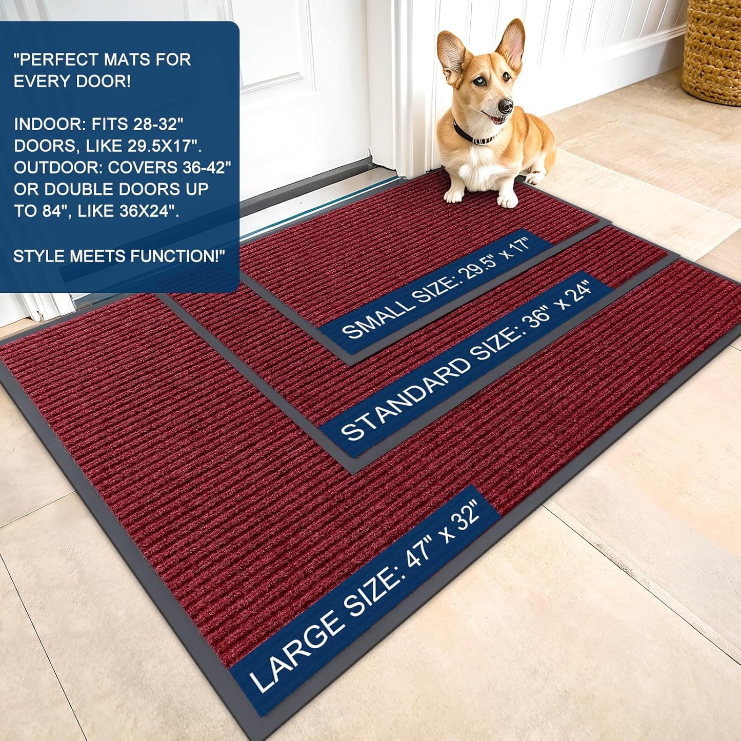 OLANLY Front Door Mat Indoor Outdoor Entrance, Waterproof Heavy Duty Doormat, Fade Resistant, Low Profile, Easy Clean Patio Porch Welcome Floor Mats for Entry, 71x23, Wine Red