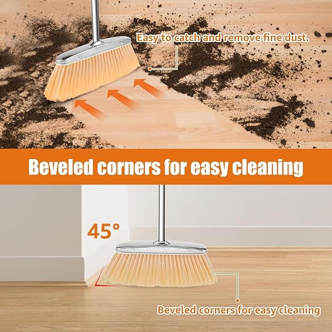 Broom Kitchen Dustpan - 700g Metal Dustpan, Standing Set, Floor Brush with Holder | Upright Cleaning Kit for Homeowners, Stainless Steel Equipment, Easy-to-Use Dust Collector, Perfect Bedroom Living