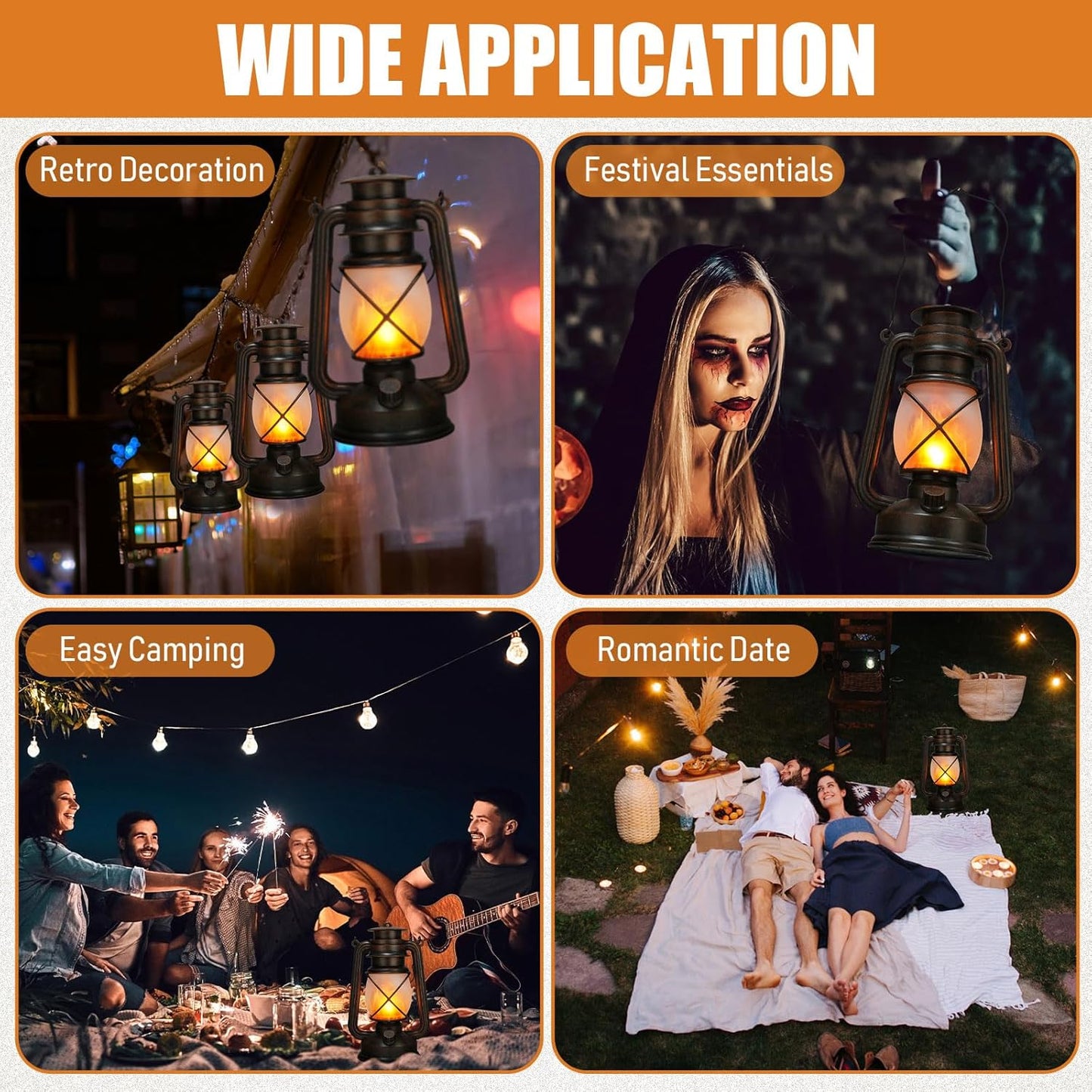 Retisee Vintage LED Lantern Battery Powered Camping Lamp Indoor Outdoor Hanging Lantern Flickering Fire Lamps with Remote Control for Patio Yard Door Front Decor(4 Pcs)