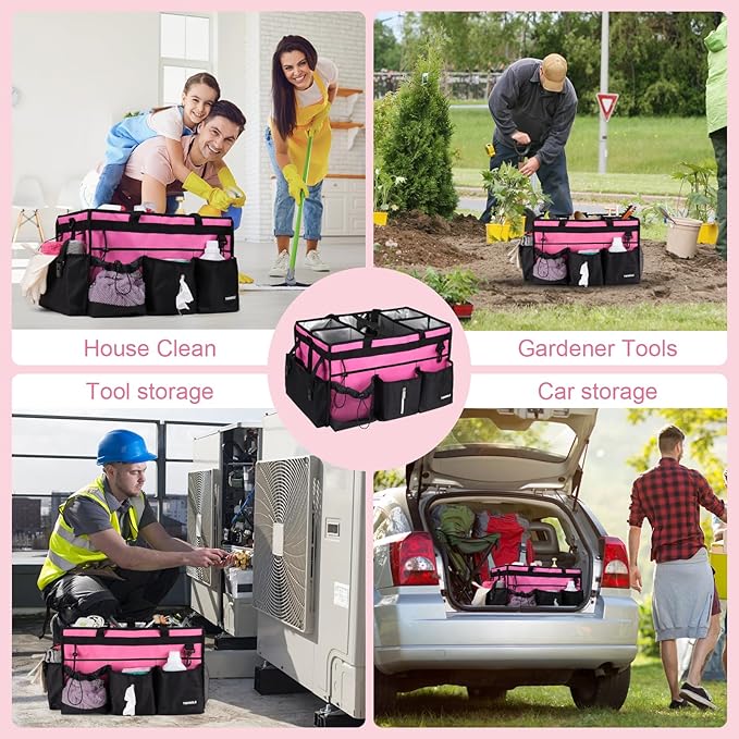 Large Cleaning Caddy With Detachable Divider And Support Board, Large Cleaning Supply Caddy With Adjustable Shoulder Strap & Waist Belt For Cleaners,Housekeepers