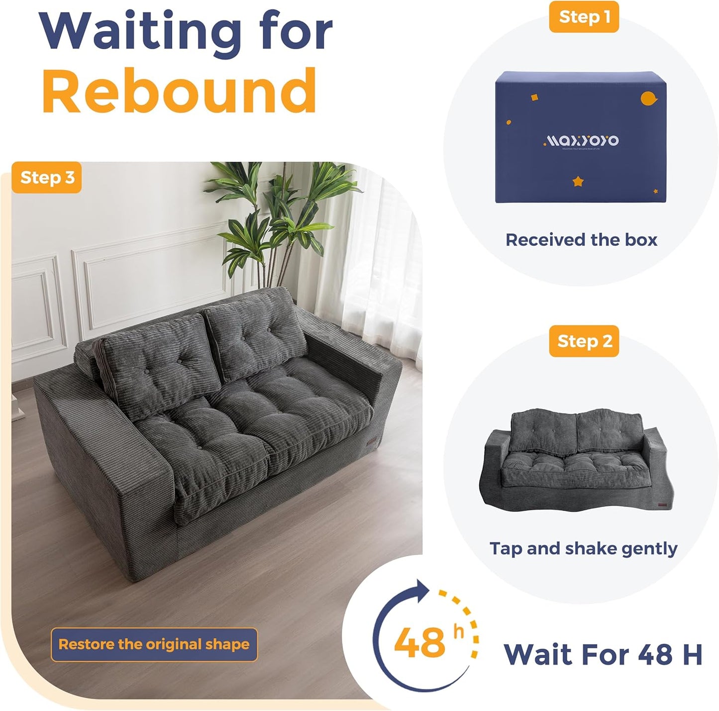 MAXYOYO Bean Bag Chair for Adults, Upholstered Floor Sofa with Armrests, Loveseat Boneless Couch with Tufted Cushion & Backrest, Sofa in A Box, Large Bean Bag Couch for Bedroom Living Room, Dark Grey