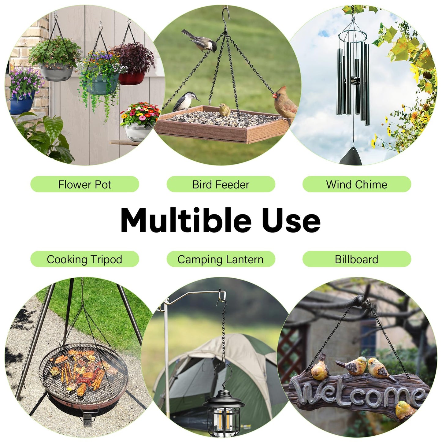ZUZUAN Upgraded 180”Heavy Duty Metal Hanging Chains with Hanging Basket Hooks Set for Planters,Birdcage,Birds Feeder,Grow Lights,Lanterns,Billboards,Wind Chime and Ornaments,Chain Hooks DIY,Black