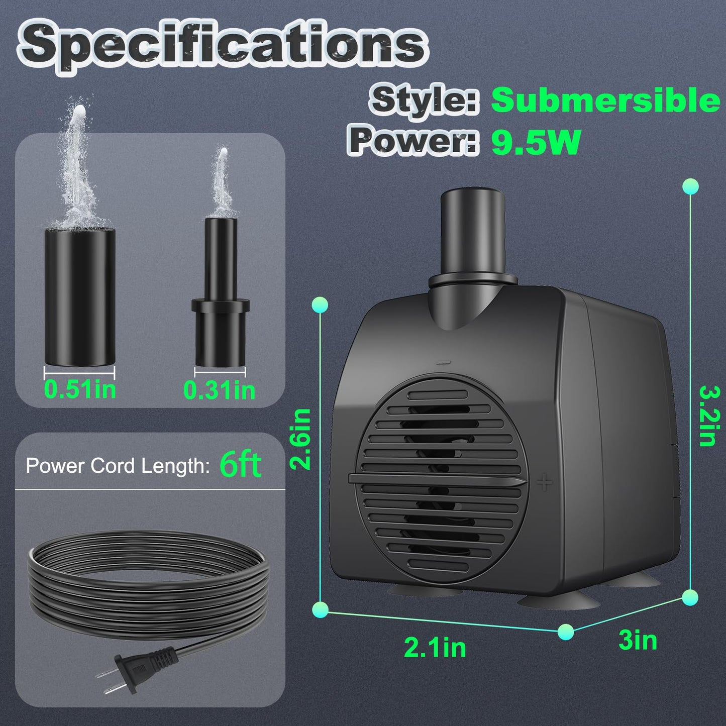 SongLong Submersible Pump 200GPH (800 L/H 15W) Ultra Quiet with Over Heating Protection 5.2ft High Lift for Fountains, Hydroponics, Ponds, Aquariums & More……