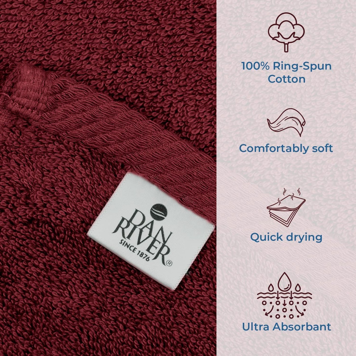 DAN RIVER Pack of 1 Bath Sheet 40x80 Inches, Jumbo Bath Towels, Soft and Absorbent Extra Large Towels - Pomegranate