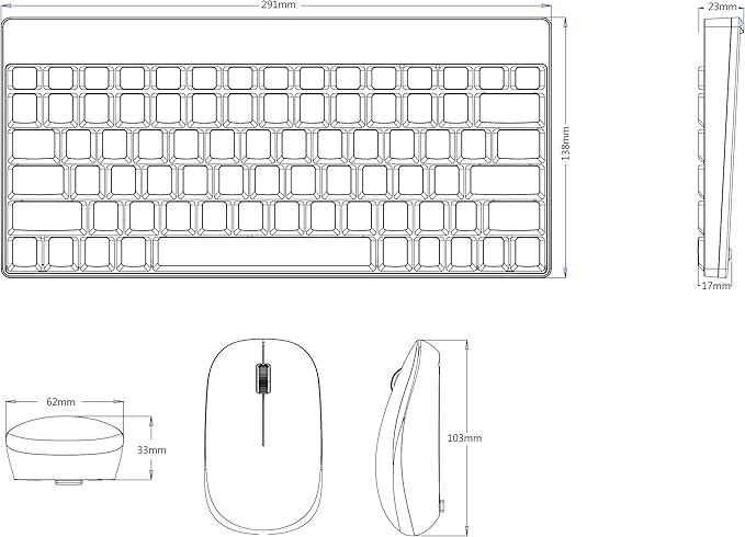 Perixx PERIDUO-712W Wireless Mini Keyboard and Mouse Set, White, US English Layout