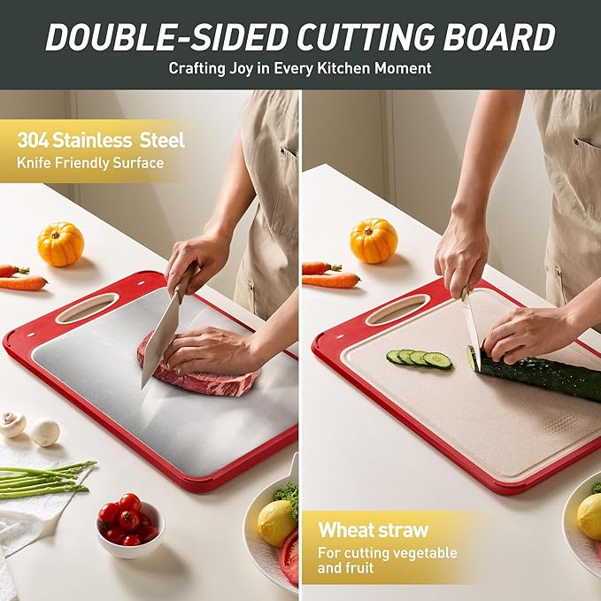 2 in 1 Stainless Steel Cutting Board with Handle Double Sided Steel Large Cutting Boards for Kitchen Gifts Best Mama Mommy Bonus Busy Mom Ever Christmas Xmas Birthday Good Unique Useful Present