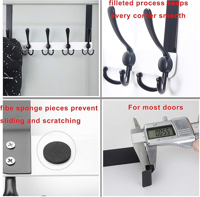 Dseap Over The Door Hook Hanger - 5 Tri Hooks, Heavy Duty Over The Door Towel Rack Coat Rack for Clothes Hat Towel, White & Black