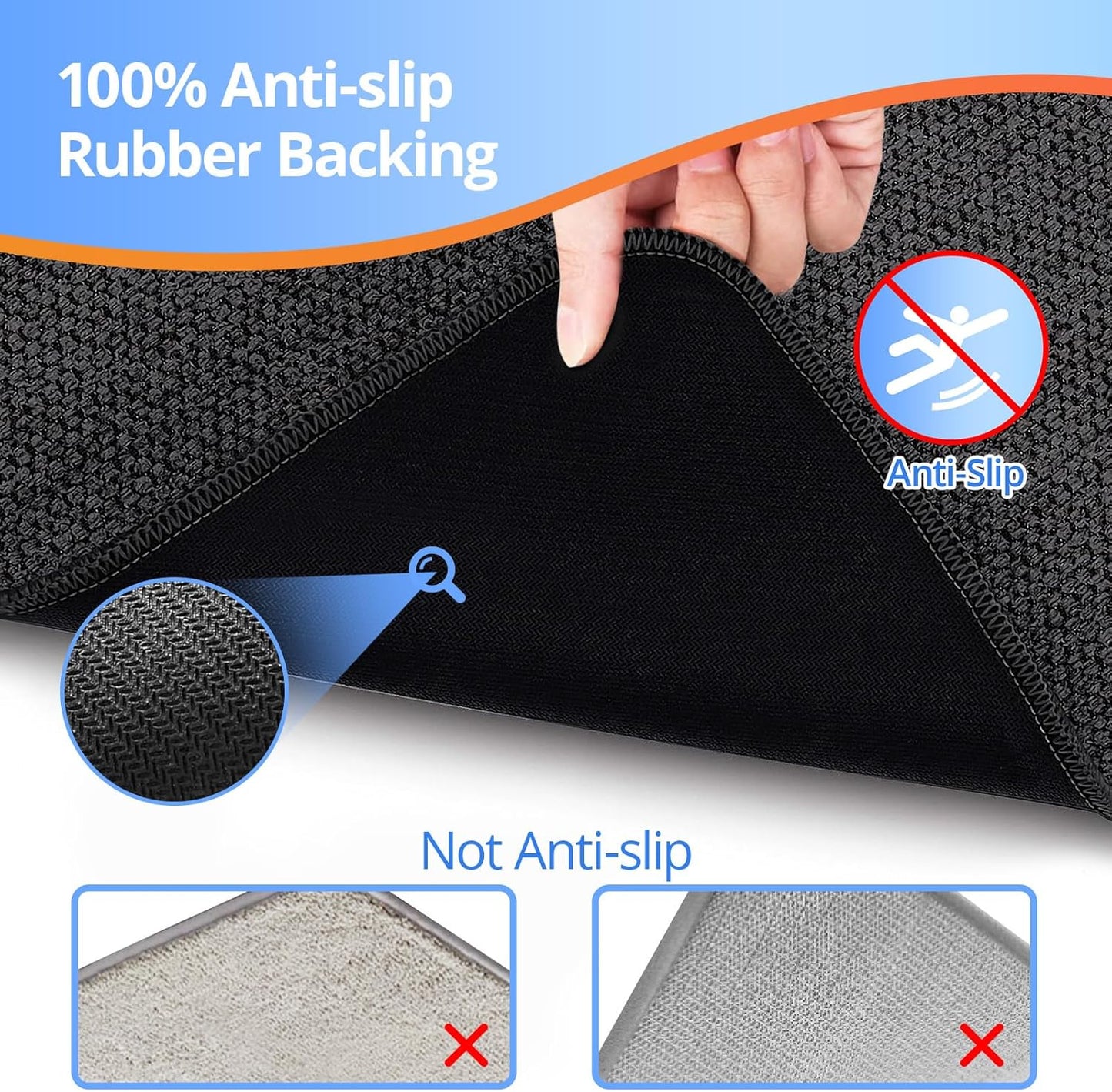2 Pack Bathroom Rugs 17x27Inch, Thin Bath Mat with Rubber Backing Non-Slip, Absorbent,Quick Dry Machine Washable, Home Decor Accessories Cozy Cloth Bathroom Mat fit Under Door/Sink/Tub/Shower-Black