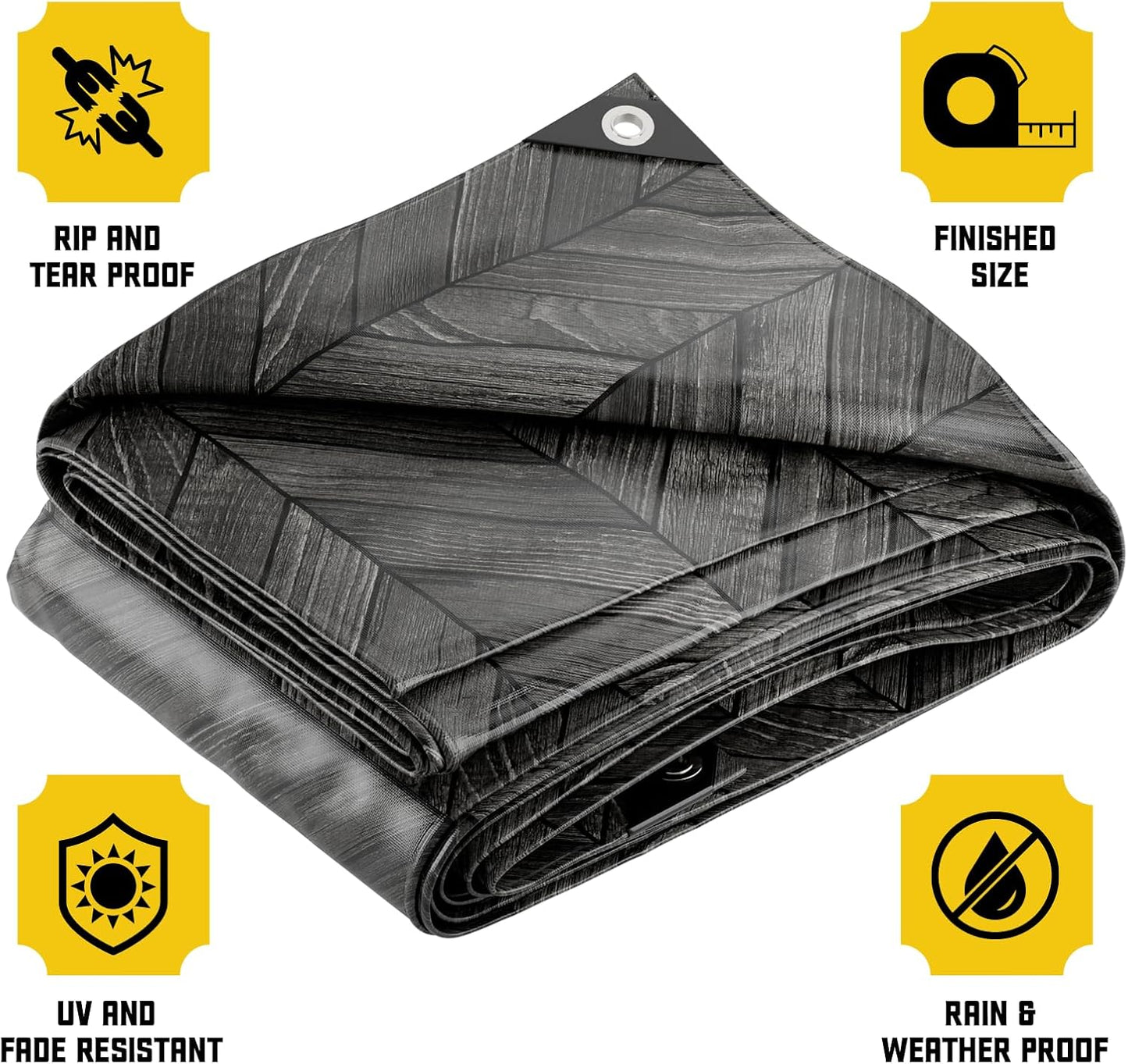 Core Tarps Extreme Heavy Duty 20 Mil Tarp Cover, Waterproof, UV Resistant, Rip and Tear Proof, Poly Tarpaulin with Reinforced Edges for Roof, Camping, Patio, Pool, Boat (Grey Wood/Black 20′ X 40′)
