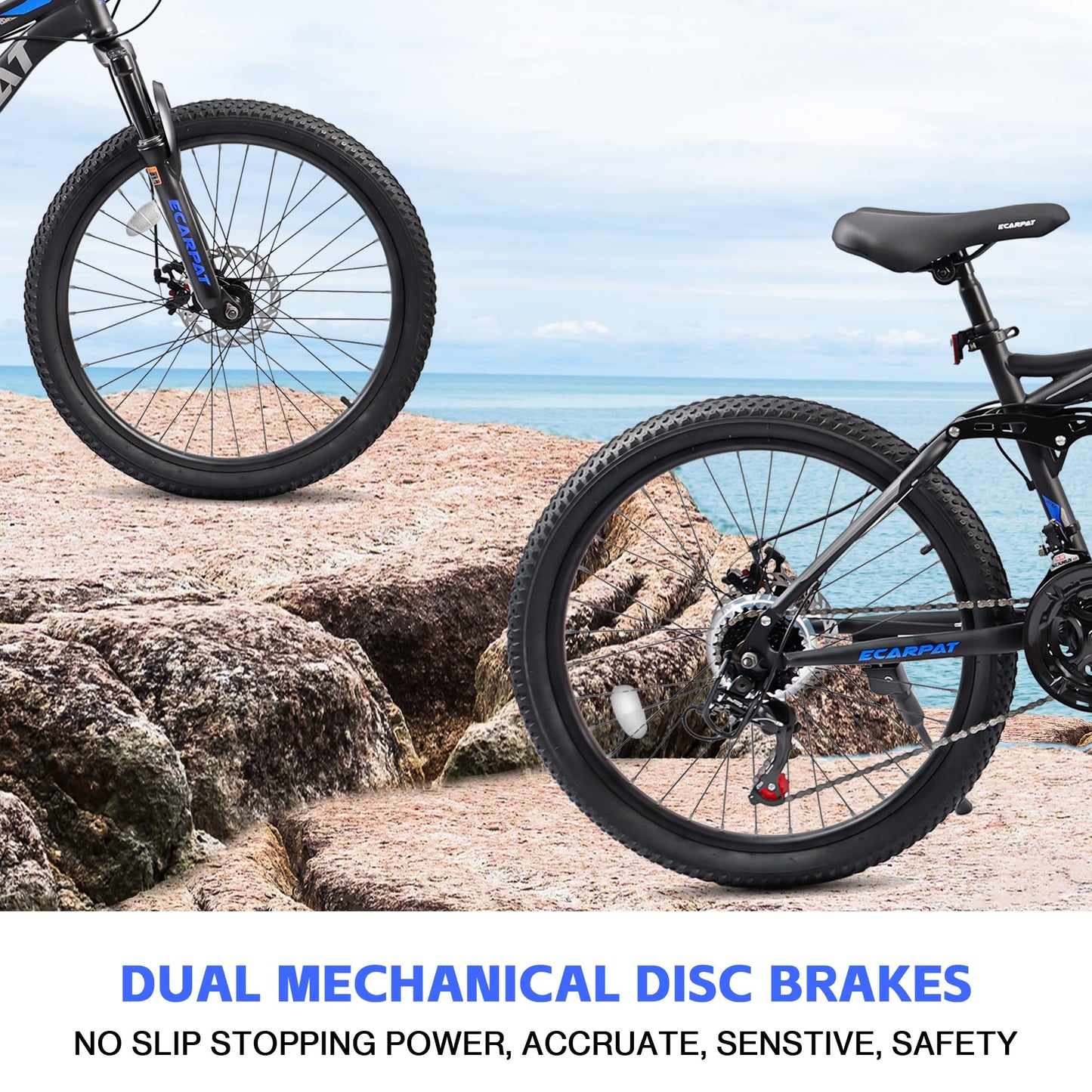 Ecarpat Full Suspension 26 Inch Mountain Bike, 21-Speed Mountain Bicycle with Disc Brake, Carbon Steel Frame, Trail Commuter City MTB Bike
