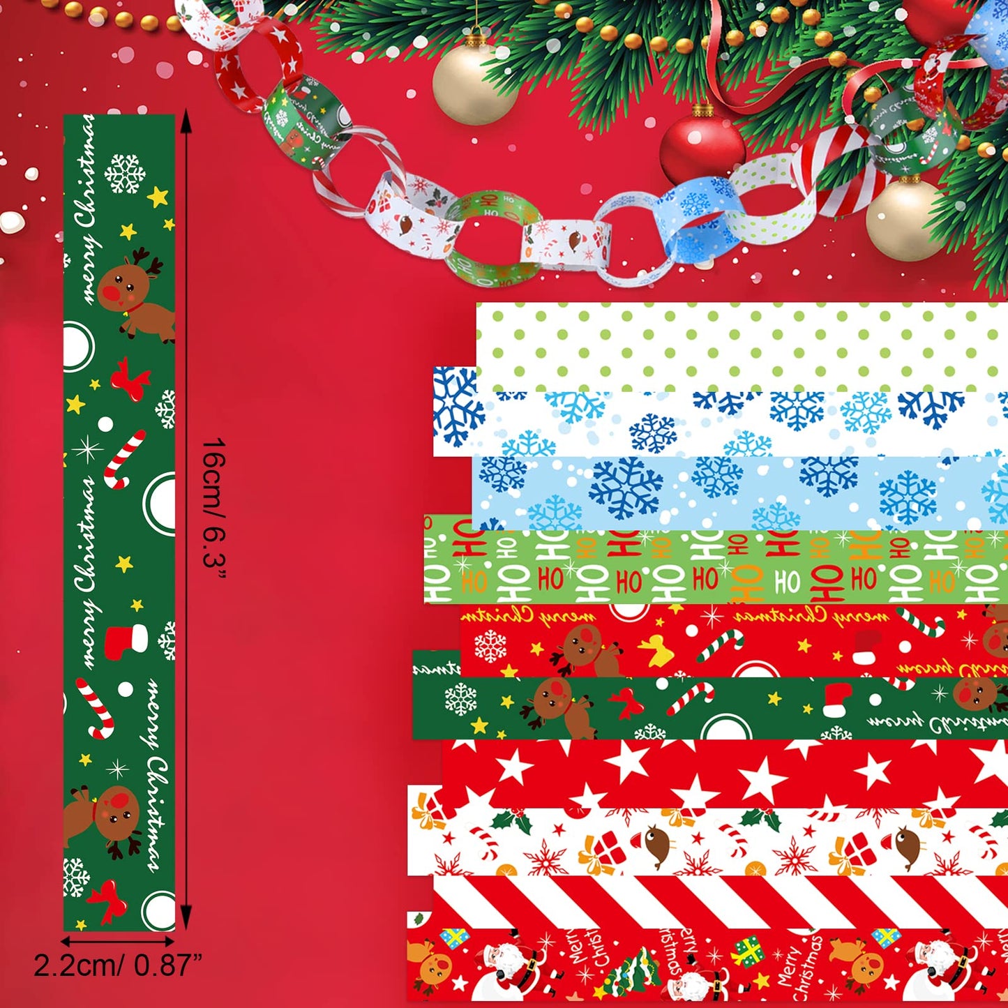 MIAHART 600 Piece Christmas Paper Chains - Festive Paper Craft Favors & Links for Merry Christmas & Party Decor
